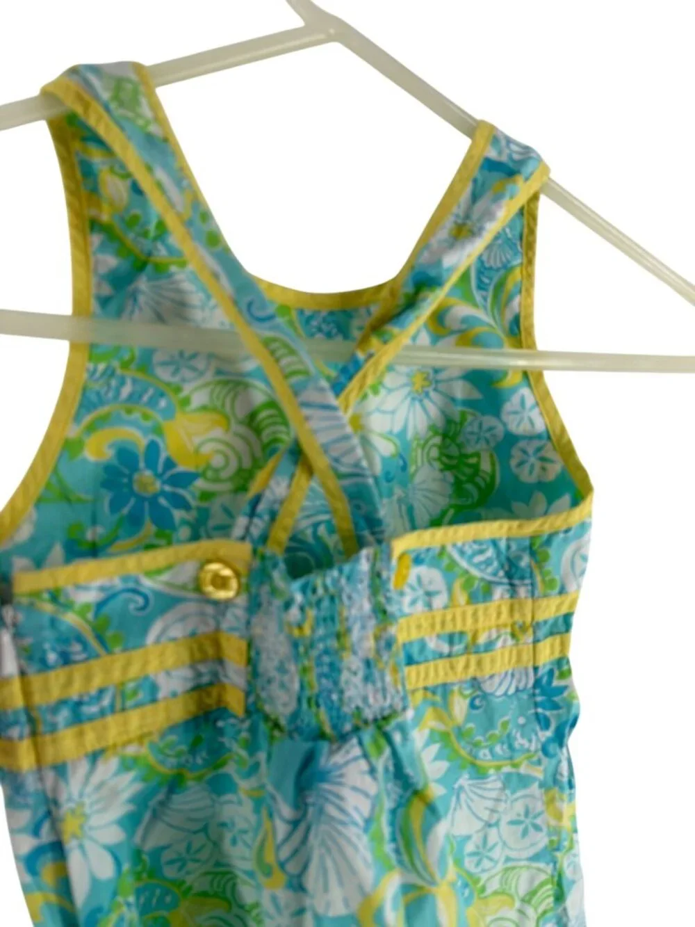 Lilly Pulitzer Vintage Girls Floral Sundress Size 7 Smocked Back Blue Green Yell